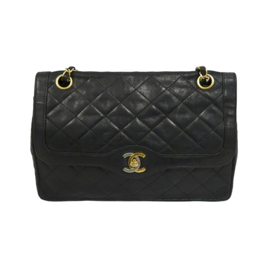 CHANEL Paris Limited Edition Matelasse Lambskin Flap Crossbody Bag Black Gold Hardware
