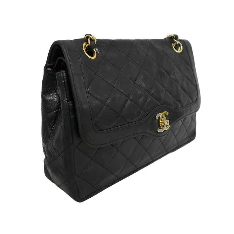 CHANEL Paris Limited Edition Matelasse Lambskin Flap Crossbody Bag Black Gold Hardware