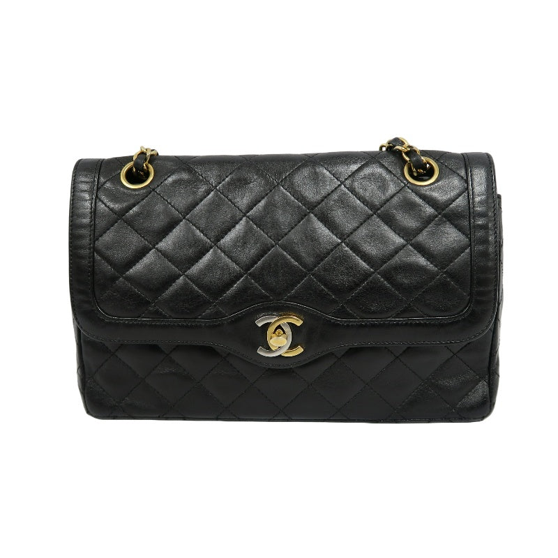 CHANEL Paris Limited Edition Matelasse Lambskin Flap Crossbody Bag Black Gold Hardware