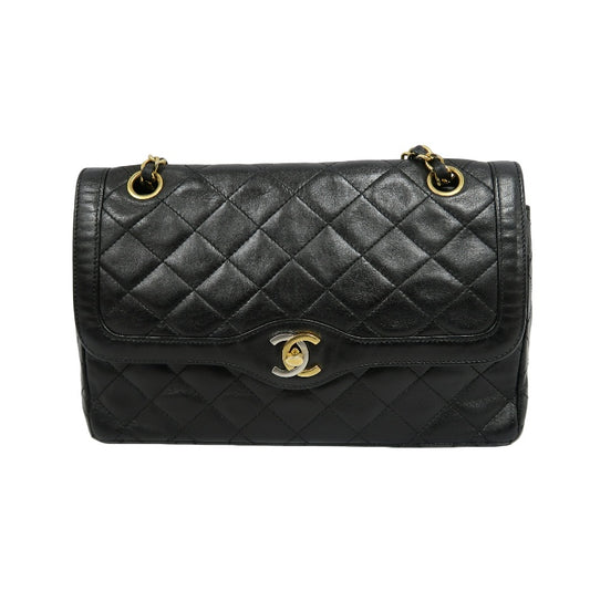 CHANEL Paris Limited Edition Matelasse Lambskin Flap Crossbody Bag Black Gold Hardware