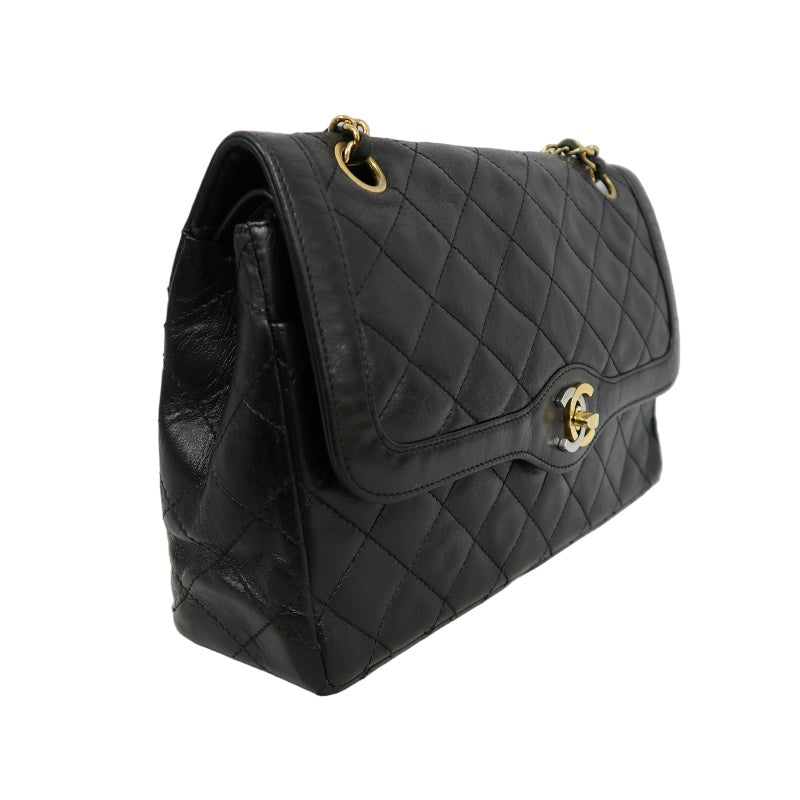 CHANEL Paris Limited Edition Matelasse Lambskin Flap Crossbody Bag Black Gold Hardware
