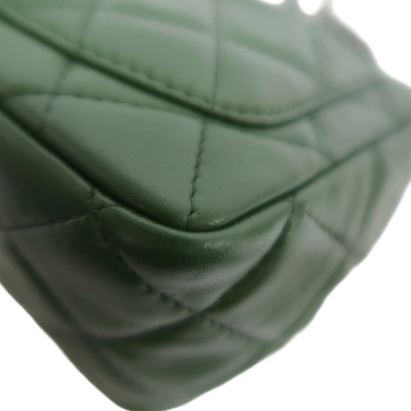 CHANEL Classic Flap Matelasse Lambskin Square Mini Crossbody Bag Green Silver Hardware