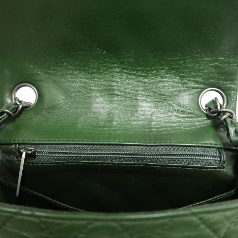 CHANEL Classic Flap Matelasse Lambskin Square Mini Crossbody Bag Green Silver Hardware