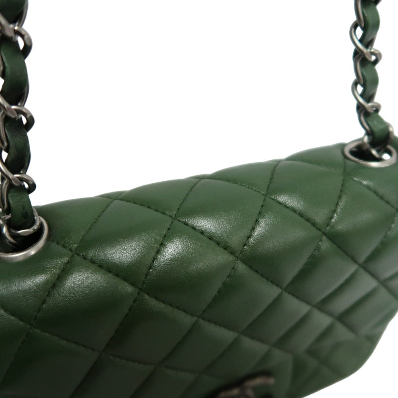 CHANEL Classic Flap Matelasse Lambskin Square Mini Crossbody Bag Green Silver Hardware
