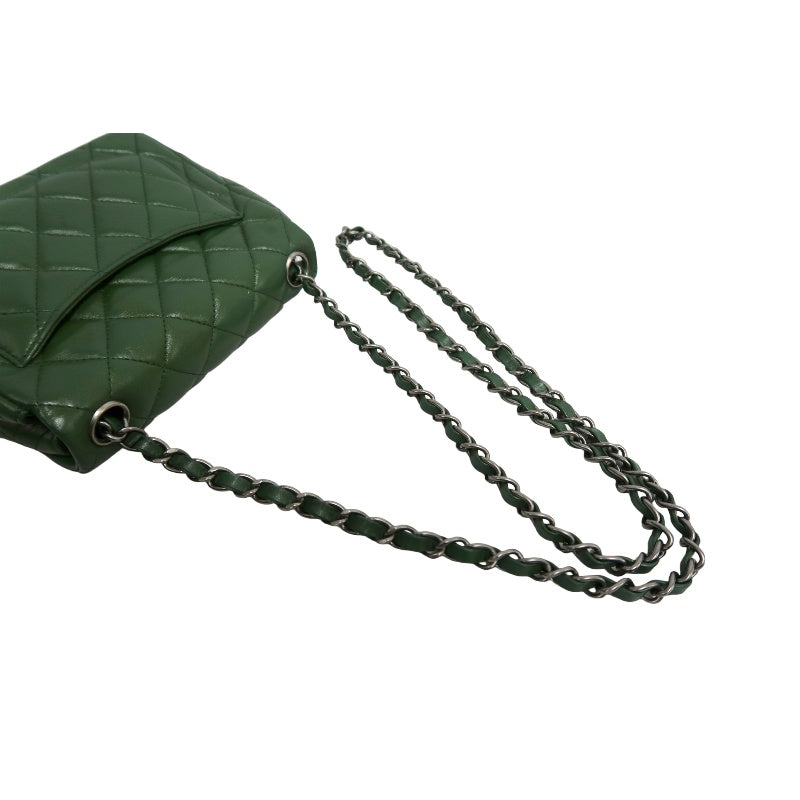 CHANEL Classic Flap Matelasse Lambskin Square Mini Crossbody Bag Green Silver Hardware
