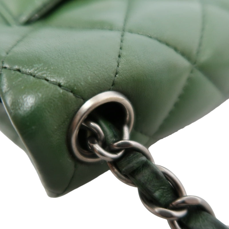 CHANEL Classic Flap Matelasse Lambskin Square Mini Crossbody Bag Green Silver Hardware