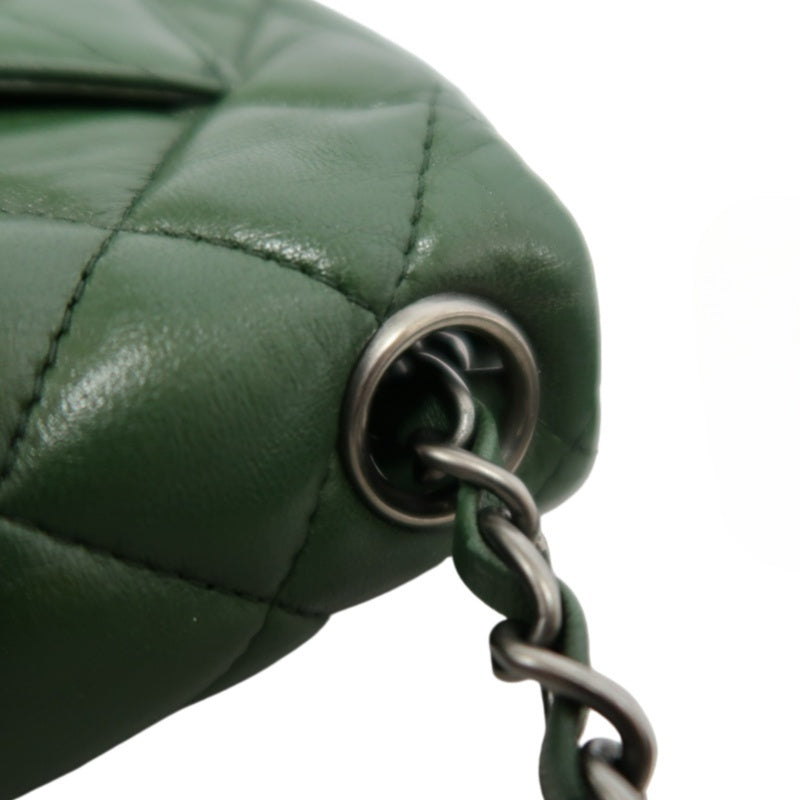 CHANEL Classic Flap Matelasse Lambskin Square Mini Crossbody Bag Green Silver Hardware
