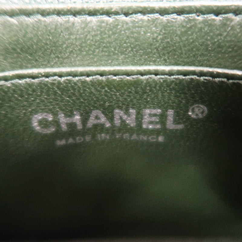 CHANEL Classic Flap Matelasse Lambskin Square Mini Crossbody Bag Green Silver Hardware
