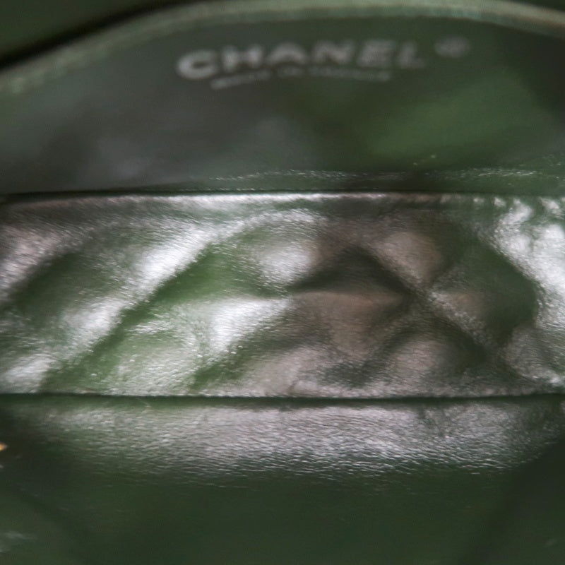 CHANEL Classic Flap Matelasse Lambskin Square Mini Crossbody Bag Green Silver Hardware