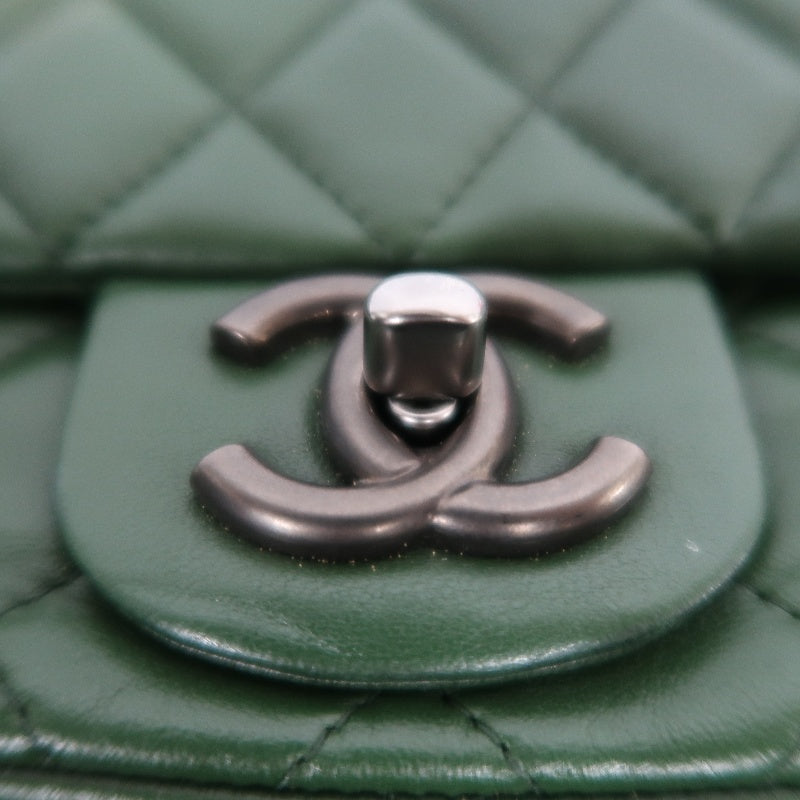 CHANEL Classic Flap Matelasse Lambskin Square Mini Crossbody Bag Green Silver Hardware