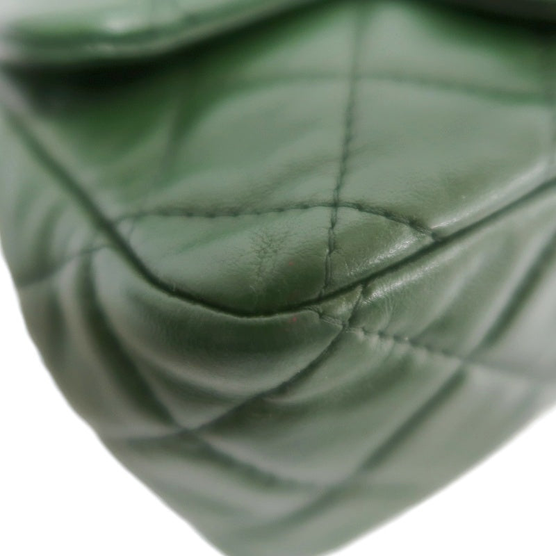CHANEL Classic Flap Matelasse Lambskin Square Mini Crossbody Bag Green Silver Hardware