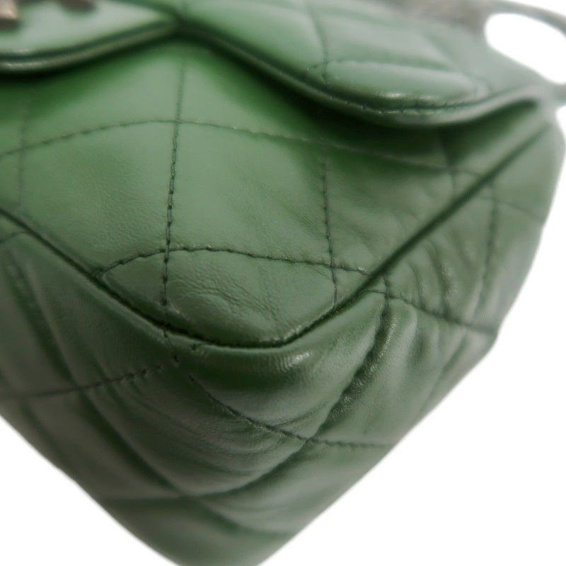 CHANEL Classic Flap Matelasse Lambskin Square Mini Crossbody Bag Green Silver Hardware
