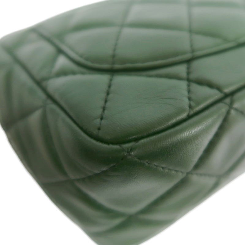 CHANEL Classic Flap Matelasse Lambskin Square Mini Crossbody Bag Green Silver Hardware