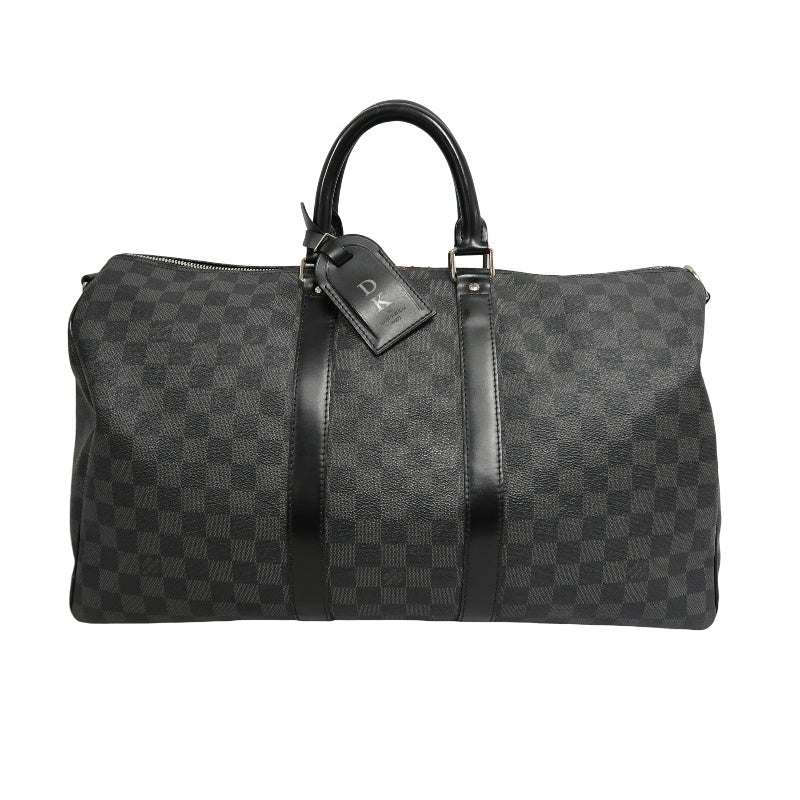 LOUIS VUITTON Keepall Damier Graphite Boston Travel Bag Black PVC