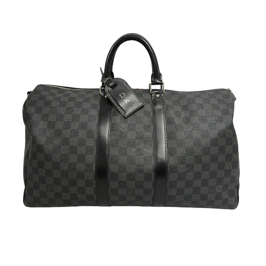 LOUIS VUITTON Keepall Damier Graphite Boston Travel Bag Black PVC