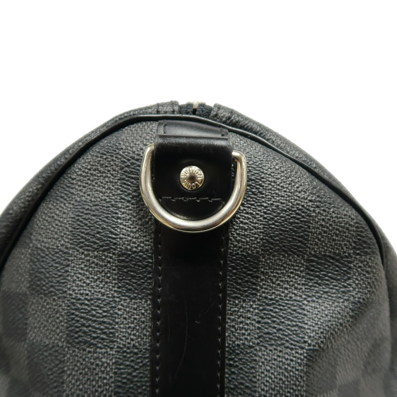 LOUIS VUITTON Keepall Damier Graphite Boston Travel Bag Black PVC