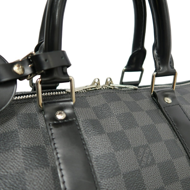 LOUIS VUITTON Keepall Damier Graphite Boston Travel Bag Black PVC