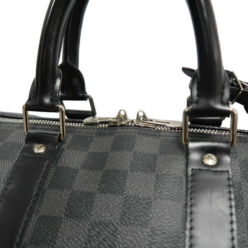 LOUIS VUITTON Keepall Damier Graphite Boston Travel Bag Black PVC