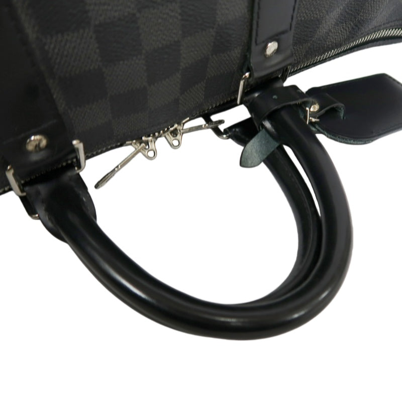 LOUIS VUITTON Keepall Damier Graphite Boston Travel Bag Black PVC
