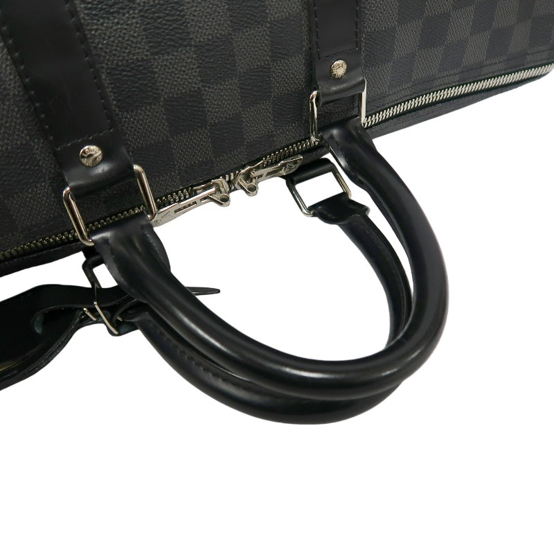 LOUIS VUITTON Keepall Damier Graphite Boston Travel Bag Black PVC