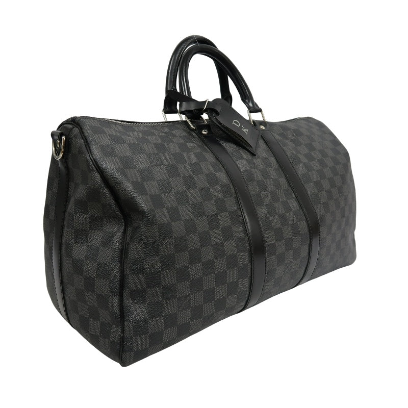 LOUIS VUITTON Keepall Damier Graphite Boston Travel Bag Black PVC