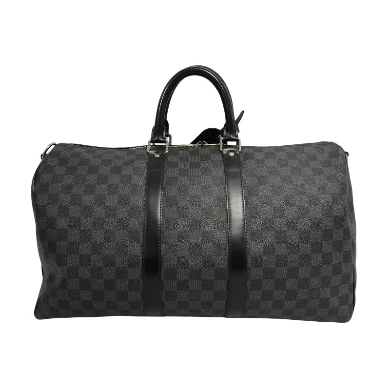 LOUIS VUITTON Keepall Damier Graphite Boston Travel Bag Black PVC