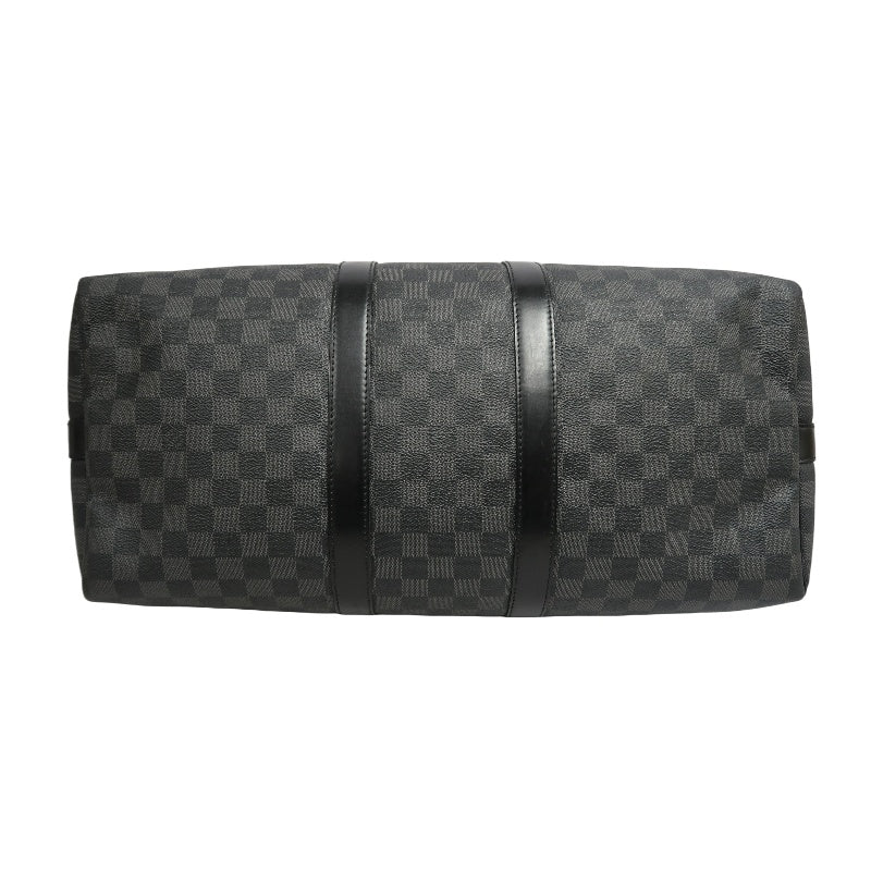 LOUIS VUITTON Keepall Damier Graphite Boston Travel Bag Black PVC