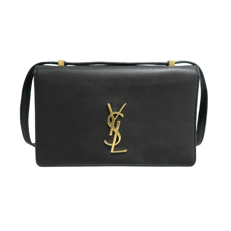 YVES SAINT LAURENT YSL Calfskin Flap Accordion Crossbody Bag Black Gold Hardware