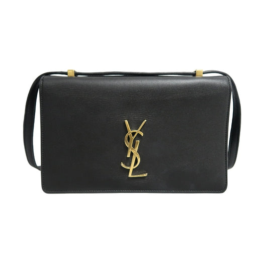 YVES SAINT LAURENT YSL Calfskin Flap Accordion Crossbody Bag Black Gold Hardware
