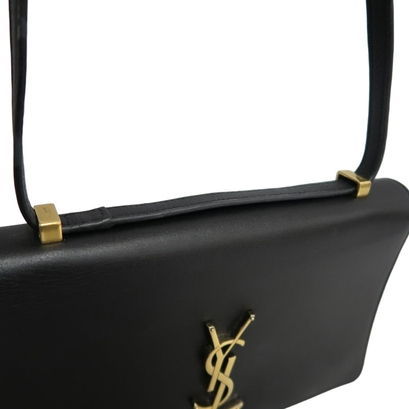 YVES SAINT LAURENT YSL Calfskin Flap Accordion Crossbody Bag Black Gold Hardware