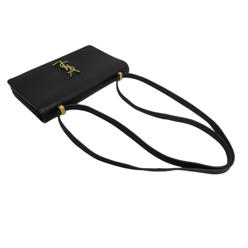 YVES SAINT LAURENT YSL Calfskin Flap Accordion Crossbody Bag Black Gold Hardware