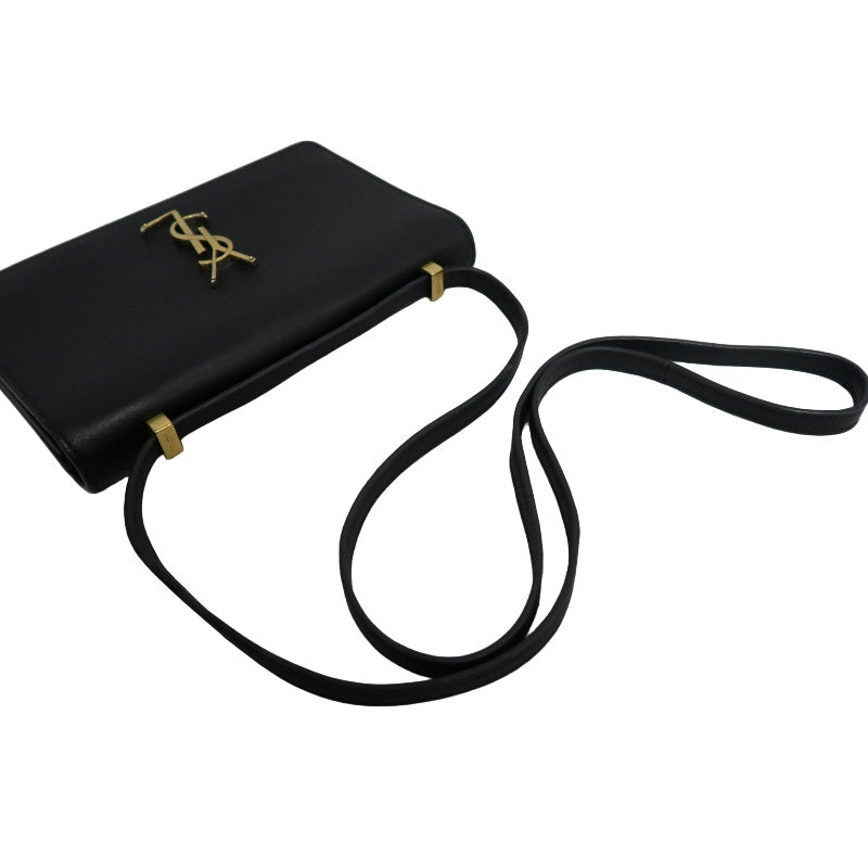 YVES SAINT LAURENT YSL Calfskin Flap Accordion Crossbody Bag Black Gold Hardware