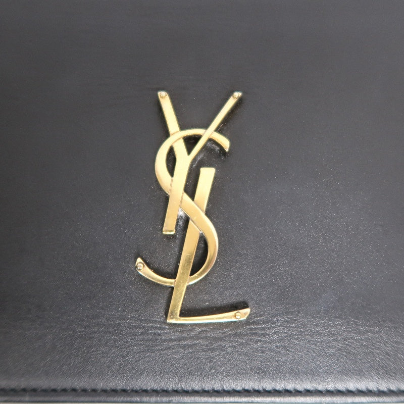 YVES SAINT LAURENT YSL Calfskin Flap Accordion Crossbody Bag Black Gold Hardware