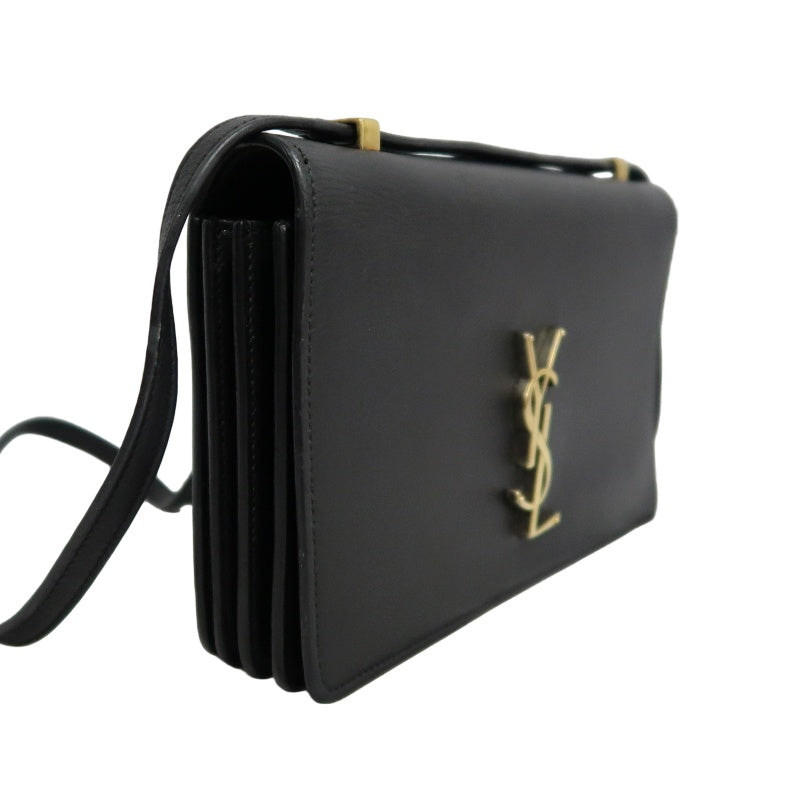 YVES SAINT LAURENT YSL Calfskin Flap Accordion Crossbody Bag Black Gold Hardware