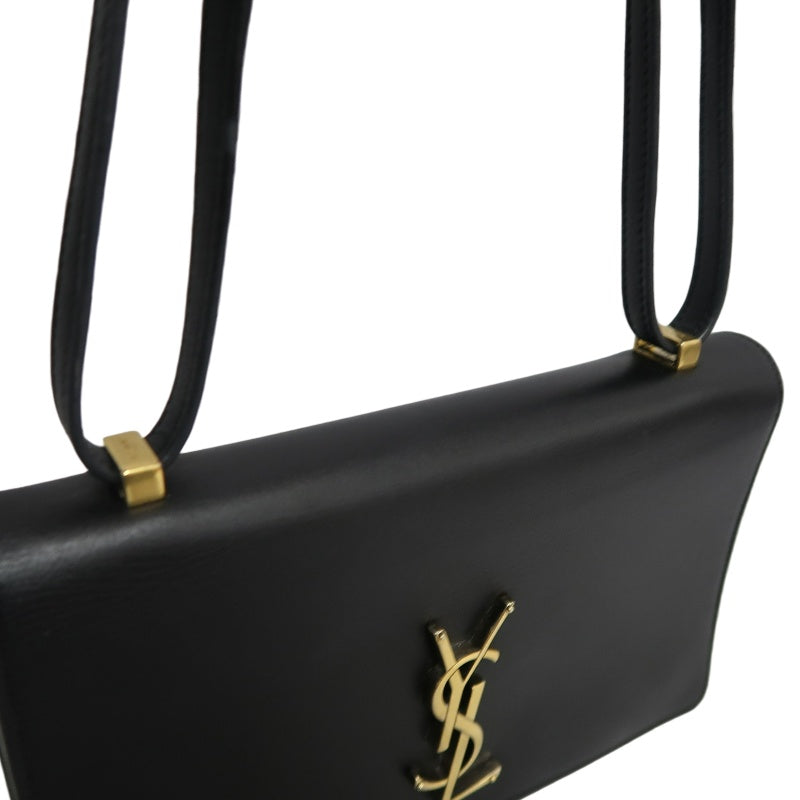 YVES SAINT LAURENT YSL Calfskin Flap Accordion Crossbody Bag Black Gold Hardware