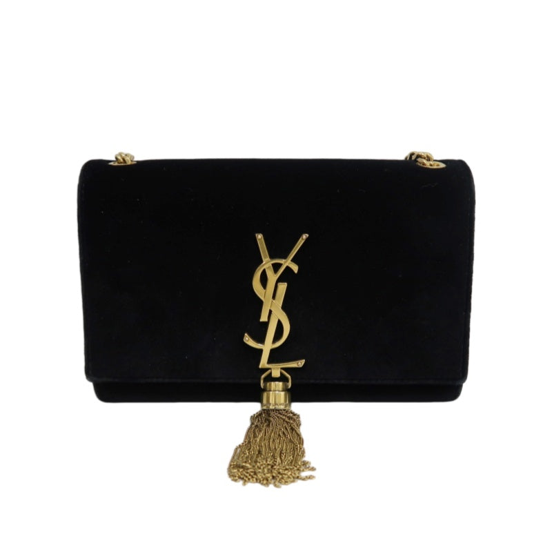 YVES SAINT LAURENT YSL Kate Tassel Velvet Chain Crossbody Bag Black Gold Hardware