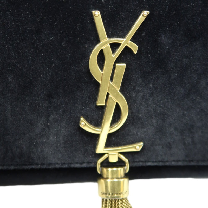 YVES SAINT LAURENT YSL Kate Tassel Velvet Chain Crossbody Bag Black Gold Hardware