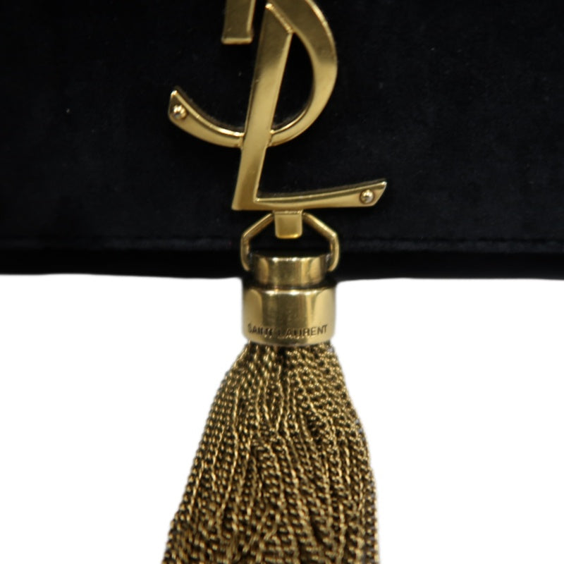 YVES SAINT LAURENT YSL Kate Tassel Velvet Chain Crossbody Bag Black Gold Hardware