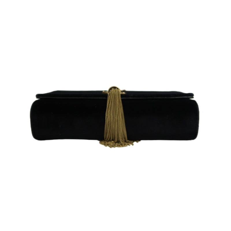 YVES SAINT LAURENT YSL Kate Tassel Velvet Chain Crossbody Bag Black Gold Hardware