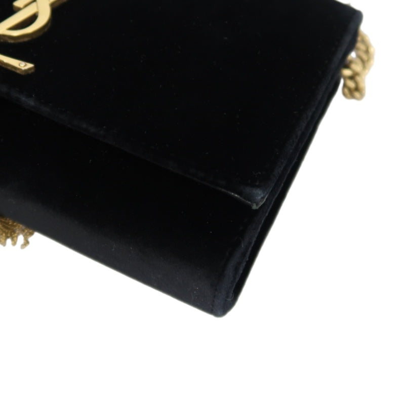 YVES SAINT LAURENT YSL Kate Tassel Velvet Chain Crossbody Bag Black Gold Hardware