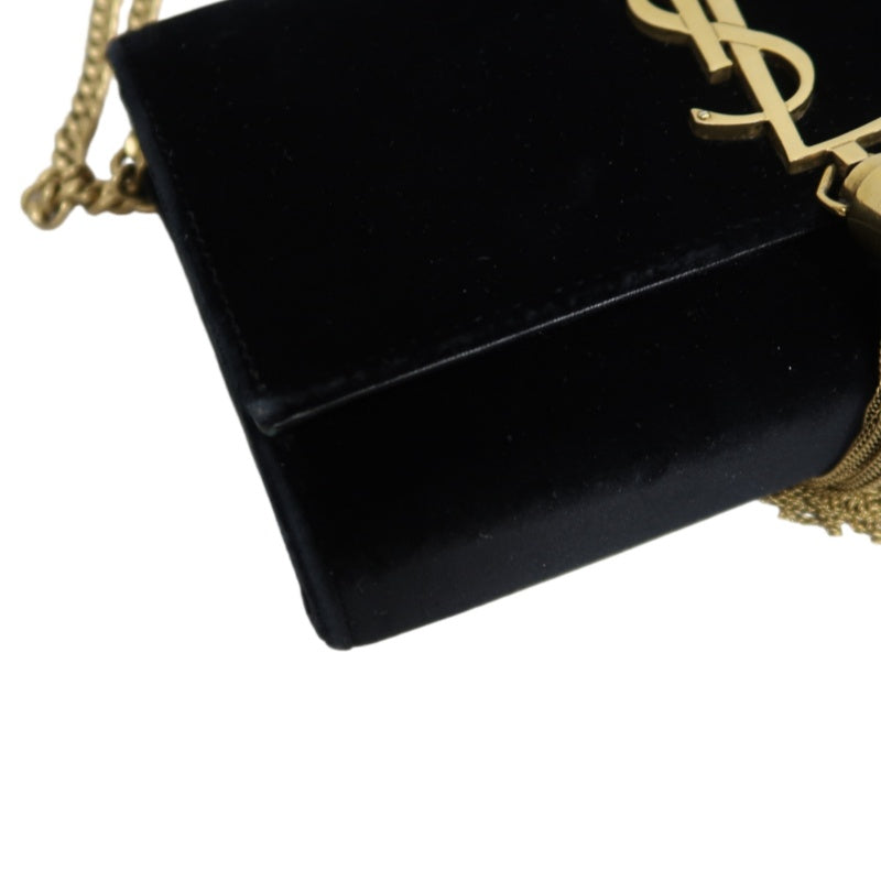YVES SAINT LAURENT YSL Kate Tassel Velvet Chain Crossbody Bag Black Gold Hardware