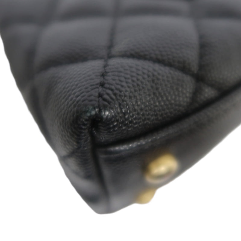CHANEL Matelasse Coco Handle Caviar Leather Top Handle Bag Black Gold Hardware With shoulder straps