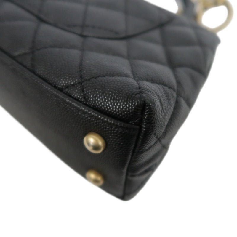 CHANEL Matelasse Coco Handle Caviar Leather Top Handle Bag Black Gold Hardware With shoulder straps