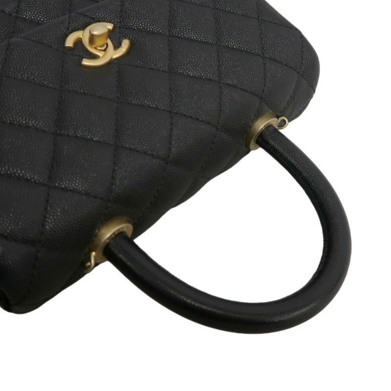 CHANEL Matelasse Coco Handle Caviar Leather Top Handle Bag Black Gold Hardware With shoulder straps
