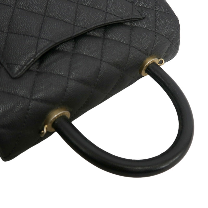 CHANEL Matelasse Coco Handle Caviar Leather Top Handle Bag Black Gold Hardware With shoulder straps