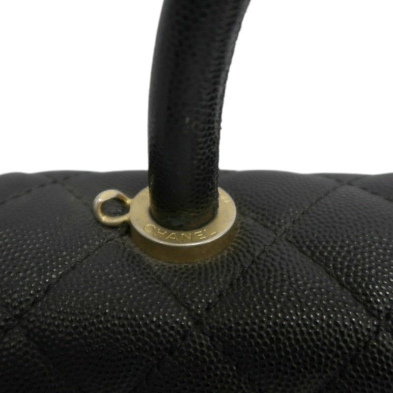 CHANEL Matelasse Coco Handle Caviar Leather Top Handle Bag Black Gold Hardware With shoulder straps