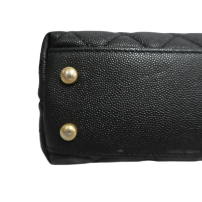 CHANEL Matelasse Coco Handle Caviar Leather Top Handle Bag Black Gold Hardware With shoulder straps