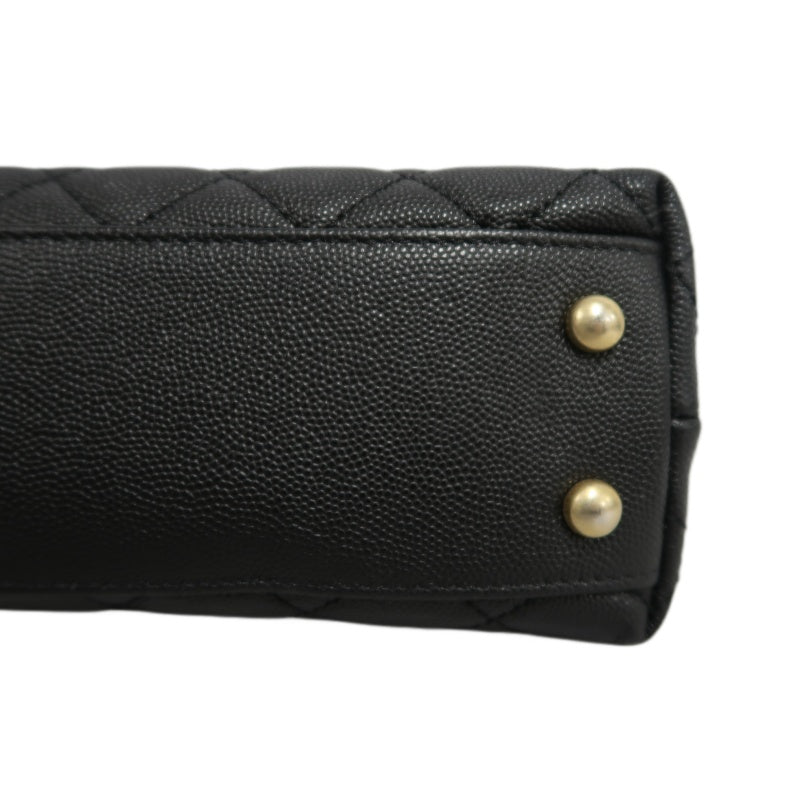 CHANEL Matelasse Coco Handle Caviar Leather Top Handle Bag Black Gold Hardware With shoulder straps