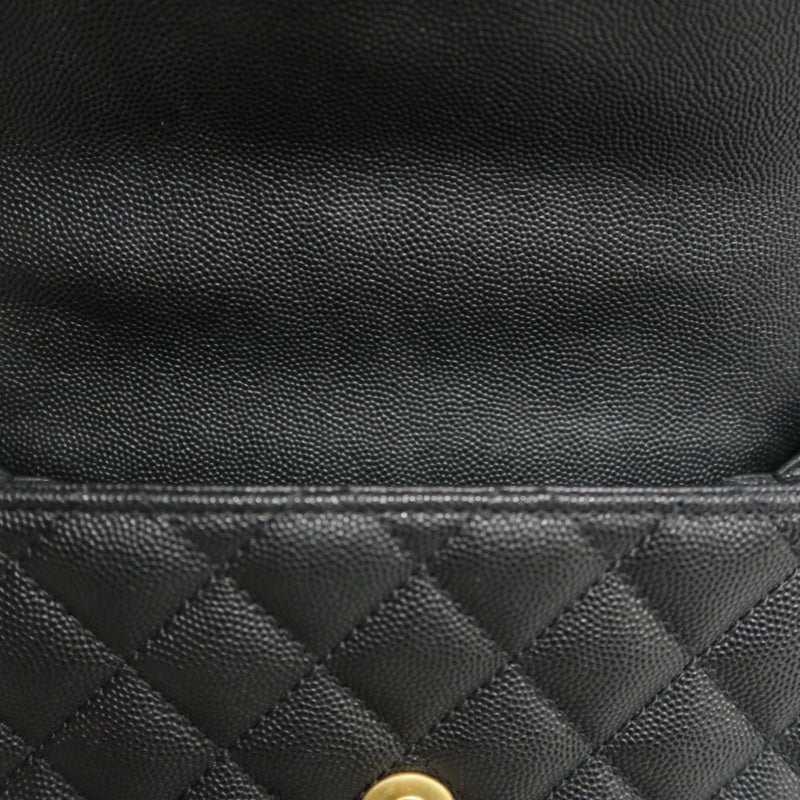 CHANEL Matelasse Coco Handle Caviar Leather Top Handle Bag Black Gold Hardware With shoulder straps