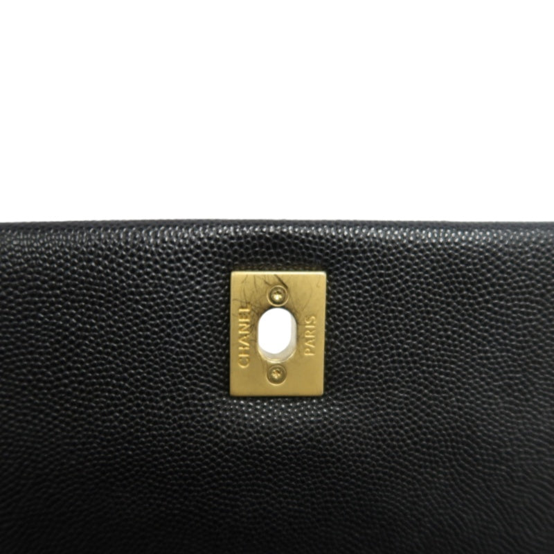 CHANEL Matelasse Coco Handle Caviar Leather Top Handle Bag Black Gold Hardware With shoulder straps
